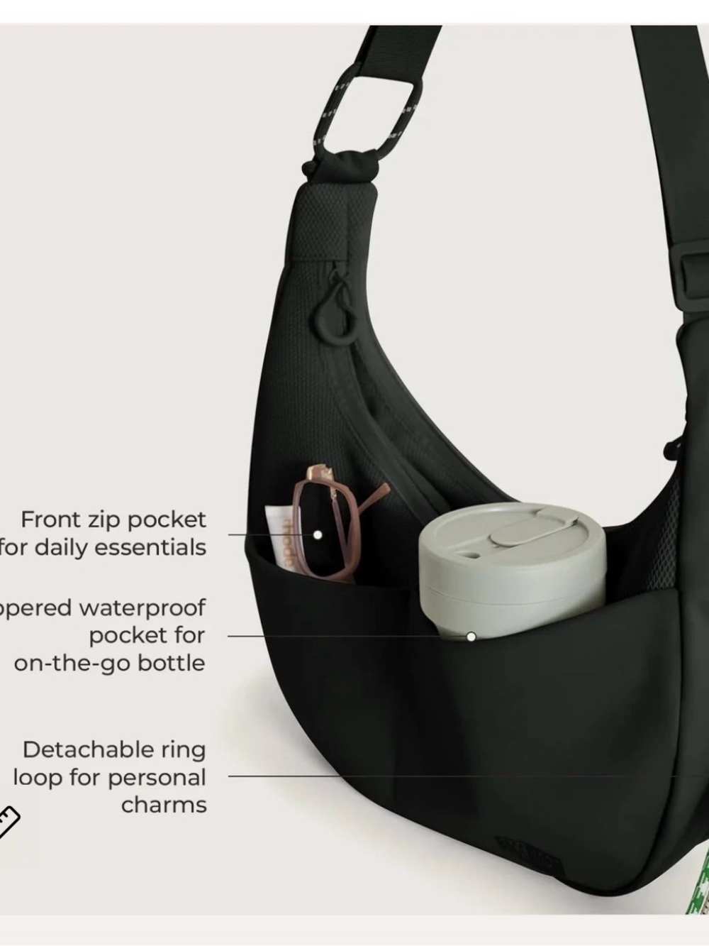 BAGSMART REIKI Black Med Hobo Bag Shoulder Crossbody Travel Gym expandable NWT - Picture 3 of 6